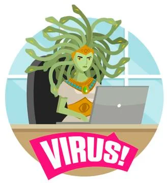 Alert virus medusa hacking a computer 스톡 일러스트