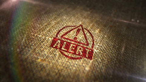 Alert warning and caution sign stamp on linen sack loop animation Stock Footage 227697388