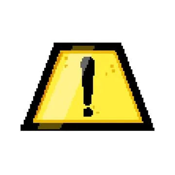 Alert yellow warning sign pixel art vector illustration Stock Illustration