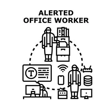 Alerted office worker responding to important notifications Stock Illustration