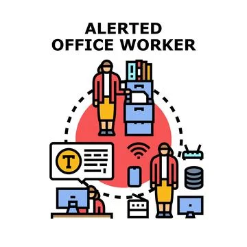 Alerted office worker responding to important notifications Stock Illustration