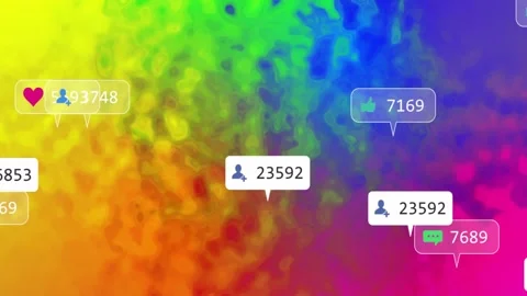 Alerts appearing right, drifting across rainbow with icons and counts, showing Stock Footage 333902636