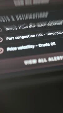 Alerts panel lists a supply chain disruption Stock Photos