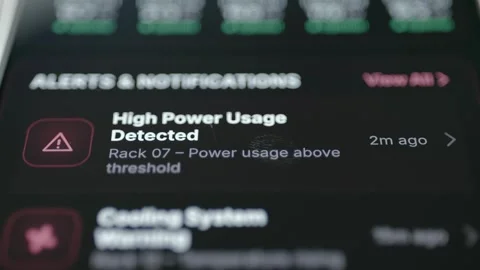 Alerts Panel Warning Of High Power Usage On Rack Seven 4K Stock Footage 341860350