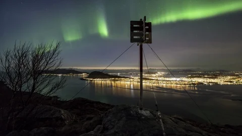 Alesund with Norther Lights Stock Footage 87955116