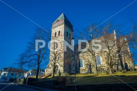 ALESUND, NORWAY - APRIL 04, 2018: Beautiful outdoor view of Alesund church, on Stock Photos