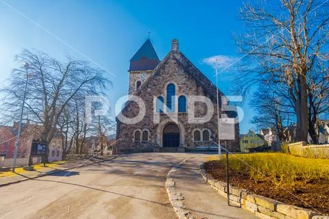 ALESUND, NORWAY - APRIL 04, 2018: Beautiful outdoor view of Alesund church, on Stock Photos