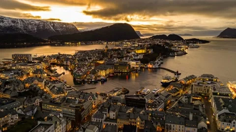 Ålesund, Norway at dawn. Hyperlapse. Stock Footage 230435390