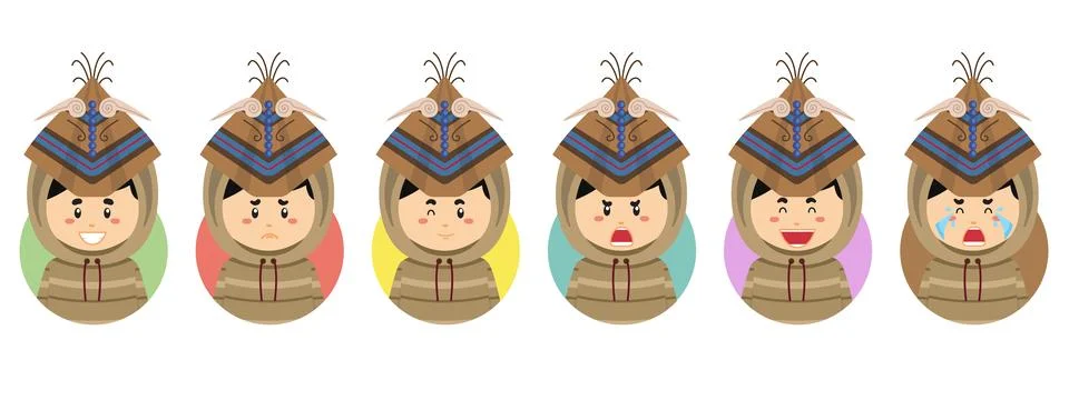 Aleuts Avatar with Various Expression Stock Illustration