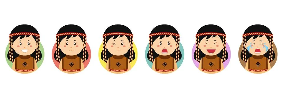 Aleuts Avatar with Various Expression Stock Illustration