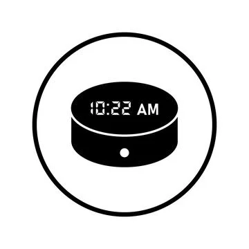 Alexa, clock, smart, speaker icon. Black vector graphics. Stock Illustration