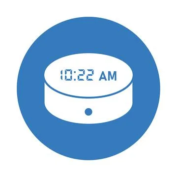 Alexa, clock, smart, speaker icon. Blue color design. Stock Illustration
