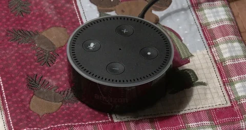 "Alexa, Tell Me a Joke." - Amazon Echo Dot Stock Footage 101042331