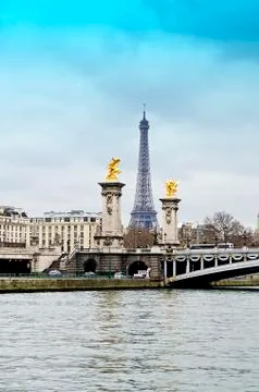 Alexander bridge in Paris, Eiffel Tower Stock Photos