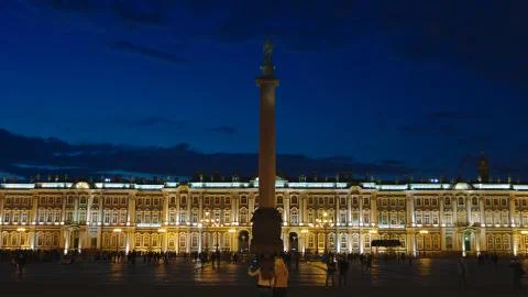 Alexander Column on the Palace Square and State Hermitage in the White Nights Stock Photos