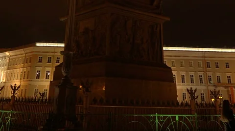Alexander column on Palace square. Night. Video stock 42443971