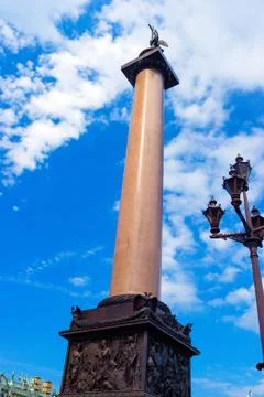 Alexander column on palace square Stock Photos