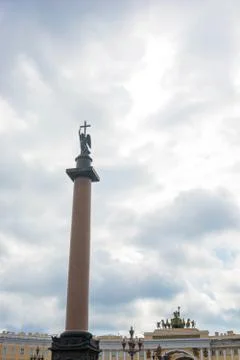 Alexander column on Palace square in St. Petersburg. Stock Photos