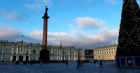 Alexander Column, State Hermitage Museum, Palace Square, Saint Petersburg Stock Footage 71239253