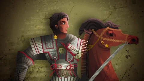 Alexander the great riding bucephalus Stock Footage 342361189