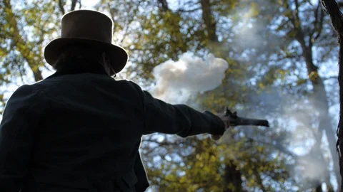 Alexander Hamilton FIRES! Flintlock Duel with Aaron Burr, Recreation Stock Footage 106260286