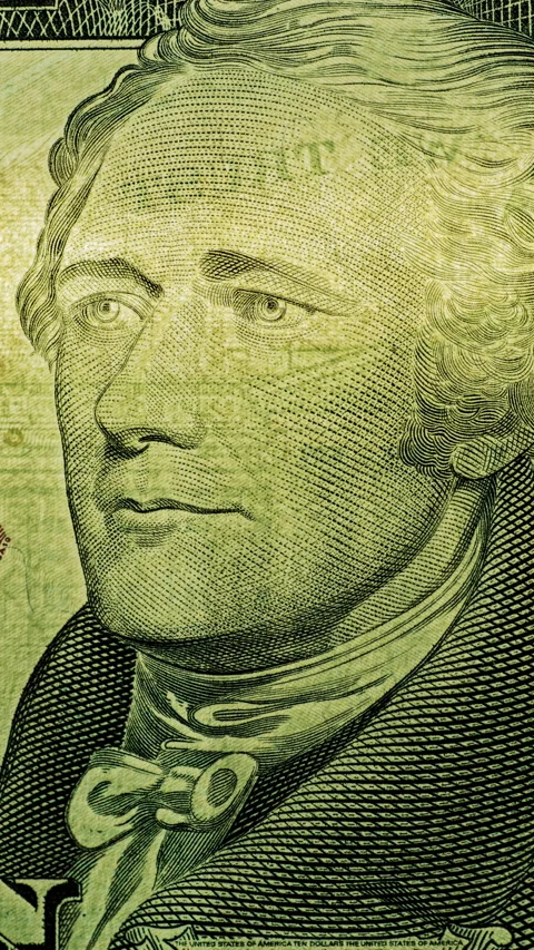 Alexander Hamilton portrait under green scan. Video stock 345719977