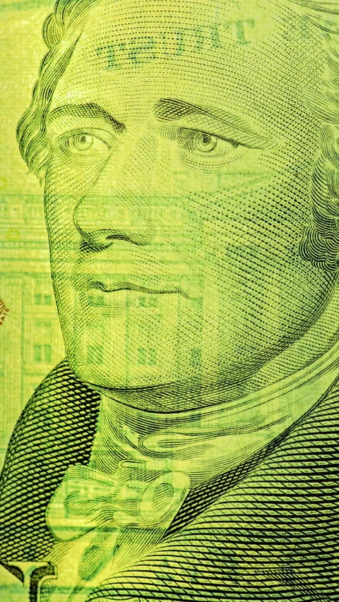 Alexander Hamilton portrait under green scan. Video stock 346466597