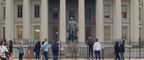 Alexander Hamilton Statue outside of the US Treasury Department Video stock 238680873