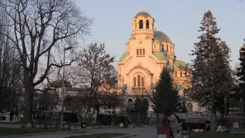 Alexander Nevsky Cathedral and Flea market at Sunset,Sofia,Bulgaria Stock Footage 152907091