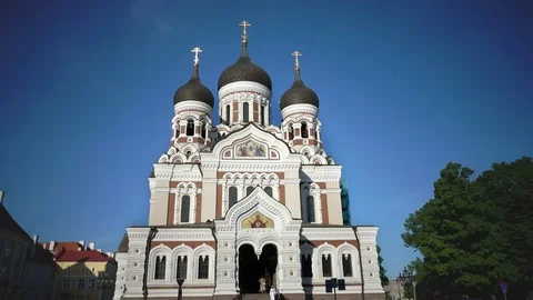 Alexander Nevsky Cathedral is an orthodox cathedral in Tallinn Old Town, Estonia Stock Footage