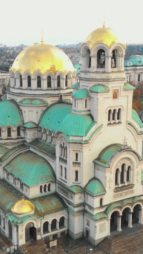 Alexander Nevsky Cathedral in Sofia, Bulgaria, showcasing its golden domes and Video stock 312248641
