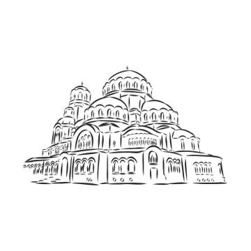 Alexander Nevsky Cathedral in Sofia, Bulgaria. A drawing drawn by hand with a Stock Illustration