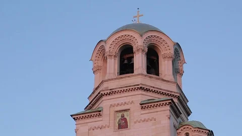 Alexander Nevsky Christian Cathedral in Sofia, Bulgaria at sunset Stock Footage 83758088