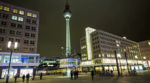 Alexander Platz by night hyperlapse, tracking shot Stock Footage 60639152