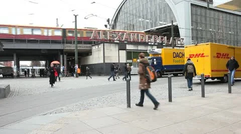 Alexanderplatz in Berlin with a train passing Stock Footage 10572872