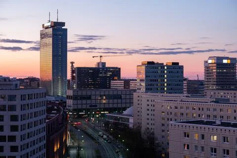 Alexanderplatz at sunset Stock Photos