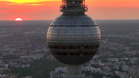 Alexanderplatz TV Tower Close Up View, Fernsehturm at Sunset Time in Berlin City Stock Footage 311929410