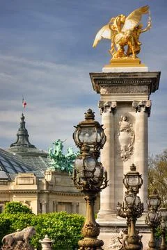 Alexander's third bridge and Petit Palais in Paris Stock Photos