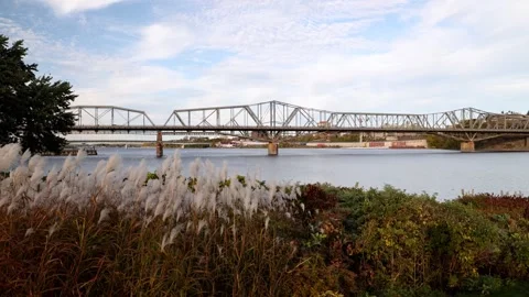 Alexandra Bridge over Ottawa River seen from park in Gatineau, Canada. Video stock 332873504