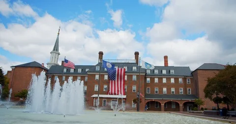 Alexandria City Hall, Virginia, Exterior Building & Fountain Stock Footage