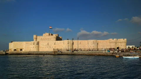 Alexandria Skyline Timelapse Egypt The Citadel of Qaitbay, The Fort of Qaitbay Stock Footage