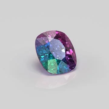 Alexandrite gemstone cushion 3D render Stock Illustration