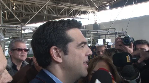 Alexis Tsipras talking to the cameras from the side Stock Footage 120384853