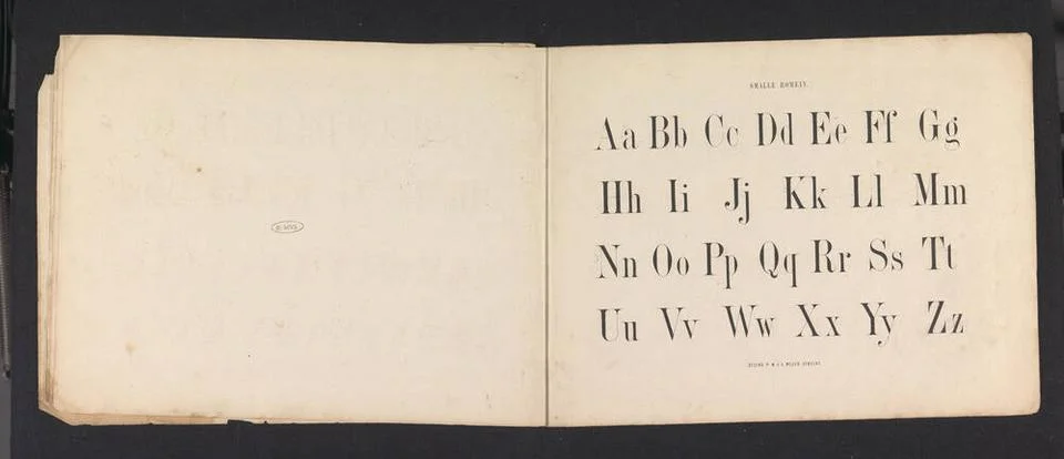 Alfabet in Romein; Smalle romein.The print is part of an album. Copyright:... Stock Photos