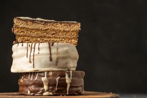 Alfajor cut in half, typical candy from Argentina, with copy space. Stock Photos