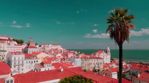 Alfama Rooftops And Tagus River In Lisbon Stock Footage 332622445