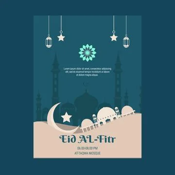 ALFITR EID VECTOR TEMPLATE WITH MOON AND LAMPION DESIGN Stock Illustration