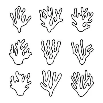 Algae aquarium kelp elements icon set. food underwater weed cartoon 스톡 일러스트