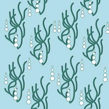 Algae in cartoon style. Seamless pattern. Vector illustration. Stock Illustration