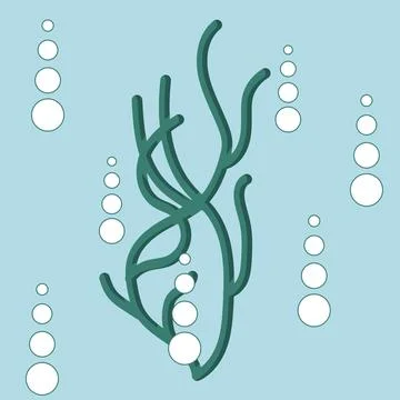 Algae in cartoon style. Seamless pattern. Vector illustration. Stock Illustration